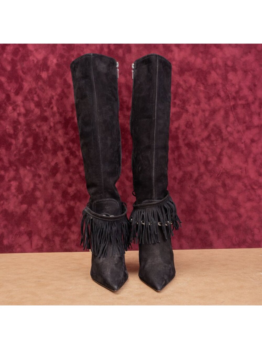 Schutz Women Vickie Black Suede Fashion Party Pointy Zip Toe Knee Boots sz 8 - Picture 3 of 13